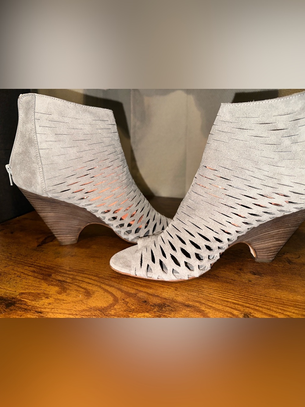 Barneys New York "Ella" Laser Cutout Peep-Toe Ankle Booties